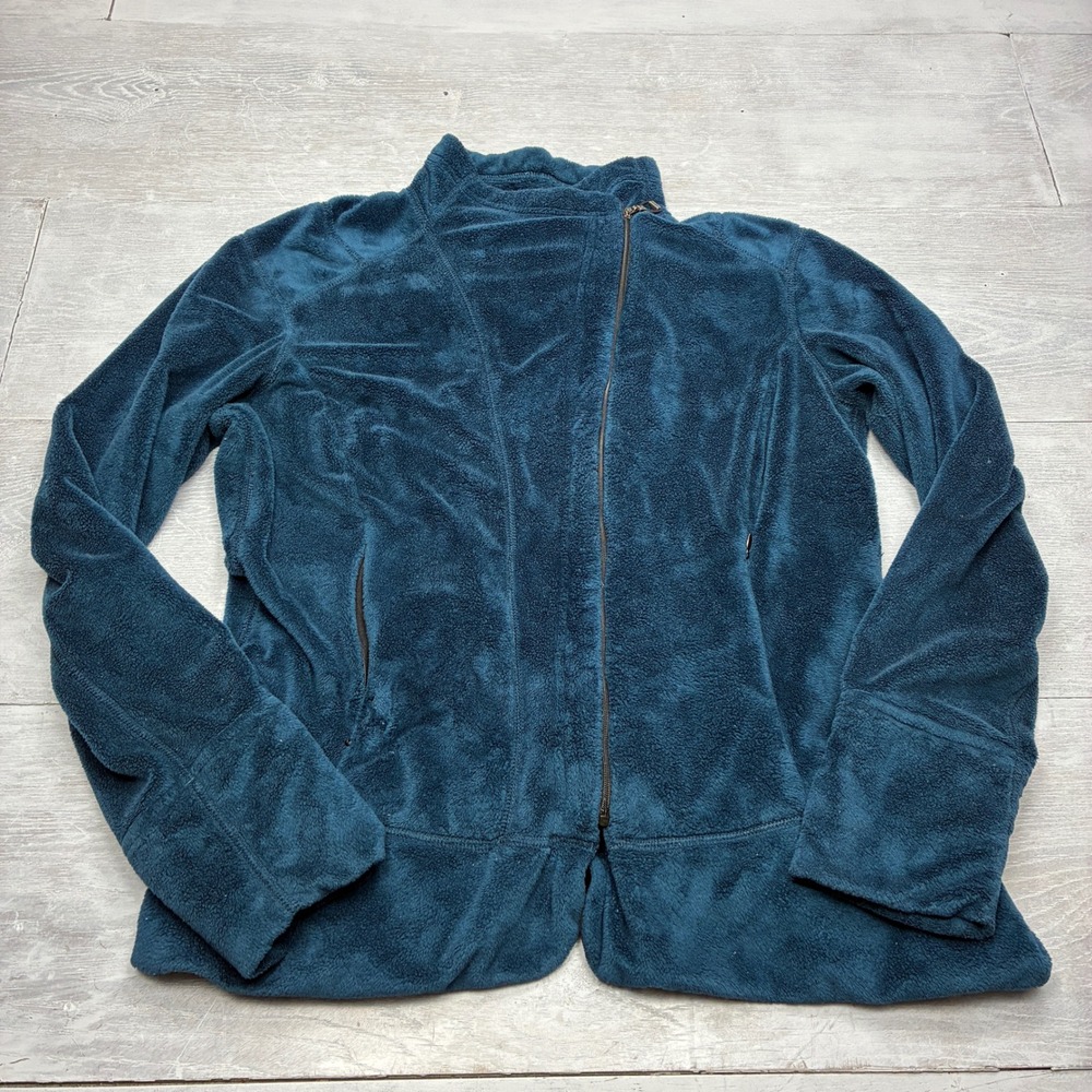 Irideon Riding Wear Fleece Jacket Women L Teal Blue Asymmetrical Zip Equestrian